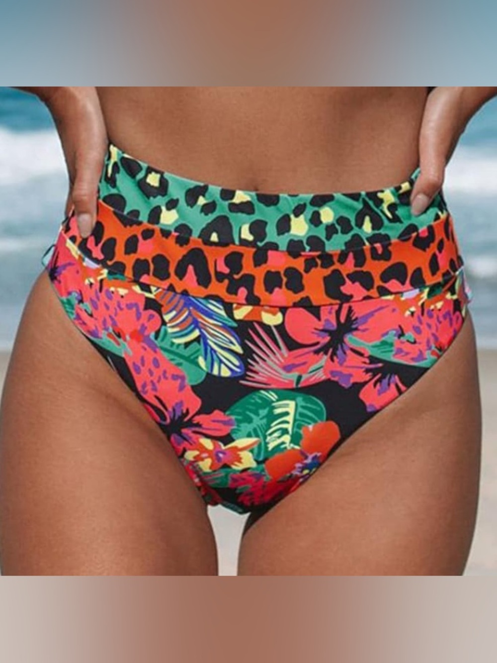 High-Waist Tropical Floral Bikini Bottoms - Multicolor NWOT